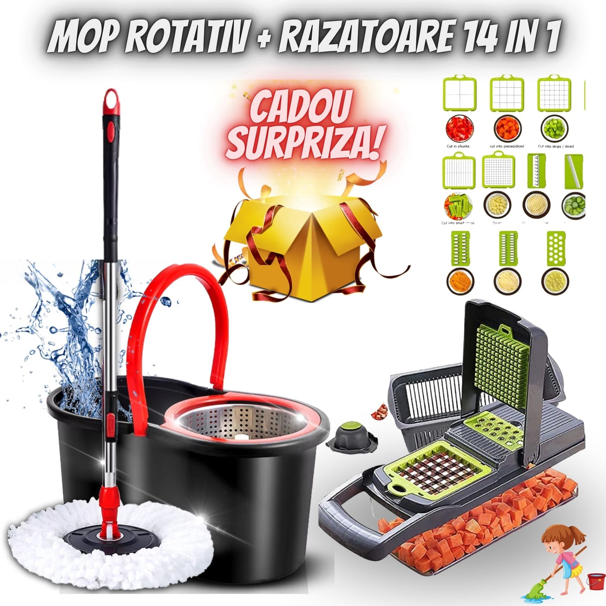 PACHET mop rotativ cu razatoare legume