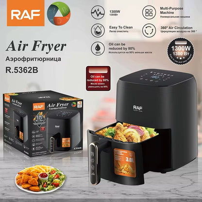 AirFryer Friteuza Profesionala RAF - Cuva 3L, 1300W, Digitala, Cu Aer Cald, Prajire Fara Ulei, R 5362